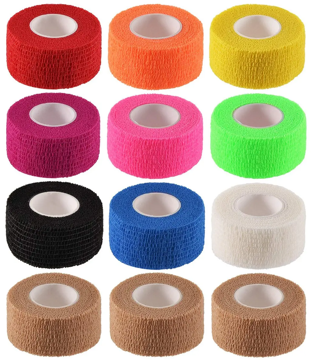 12 Pack 1” x 5 Yards Self Adhesive Elastic Bandage Wrap Stretch Self-Adherent Tape for First Aid,Sports, Wrist, Ankle (10 Colors) Multicolor 1 Inch (Pack of 12)