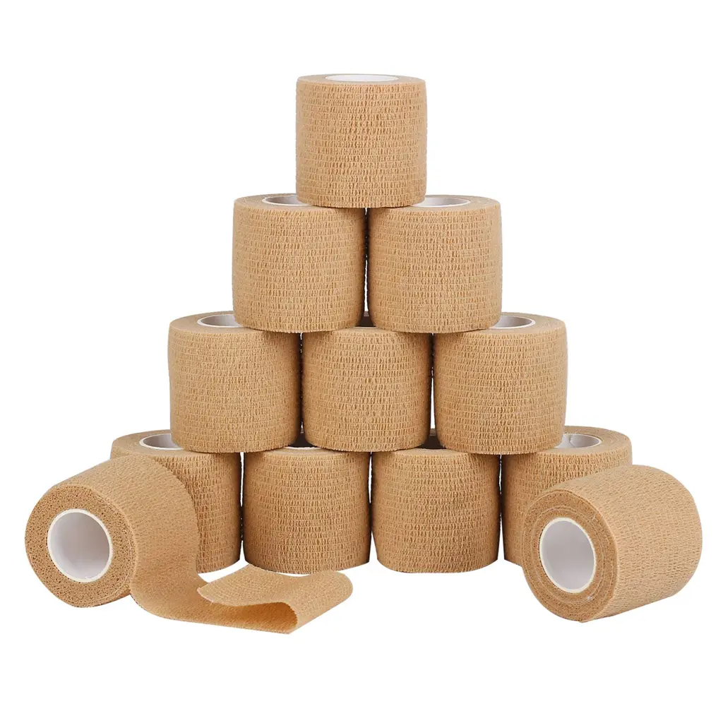 12 Pack Self Adherent Cohesive Wrap Bandages 2 Inches X 5 Yards,First Aid Tape, Elastic Self Adhesive Tape, Athletic, Sports wrap Tape, Bandage Wrap for Sports, Wrist, Skin Colour Athletic Tape 12 Count (Pack of 1)