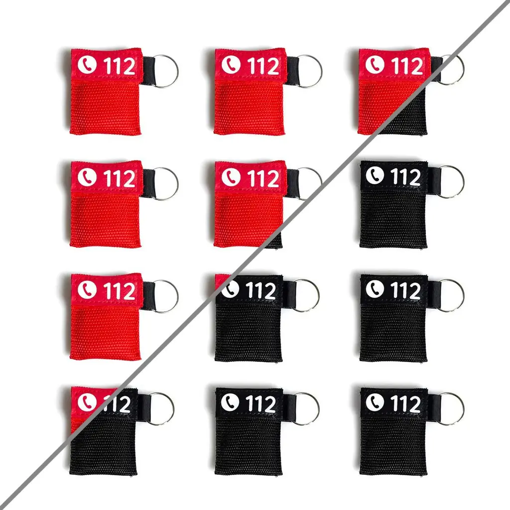 12x ventilation mask key ring |red or black |Flexeo |CPR mask |Mouth to Mouth ventilation protection |Ventilation cloth |Resuscitation protection |First aid 12 pieces black