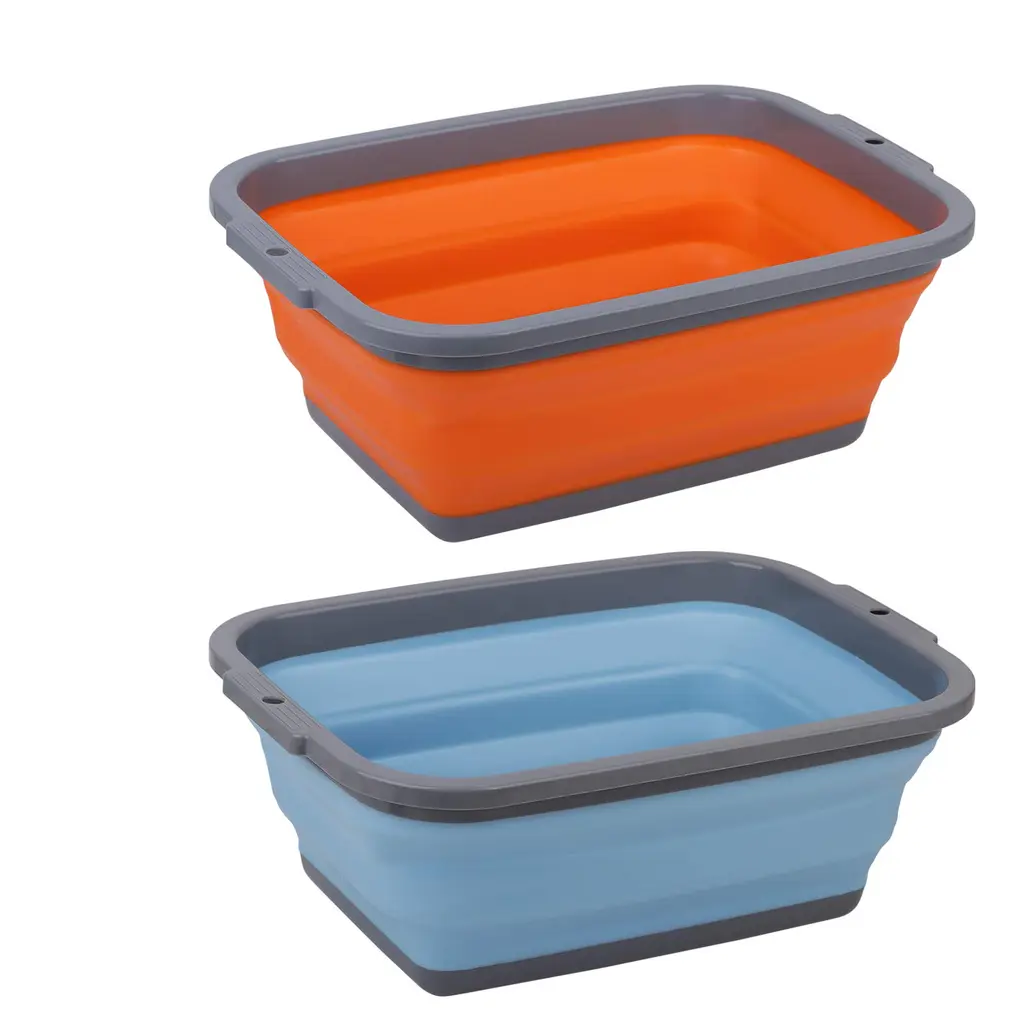 2 Pack Collapsible Sink with 2.25 Gal / 8.5L Each, Foldable Dish Tub for Washing Dishes, Camping, Hiking and Home, Portable Washing Basin 2 Pack Grey/Blue and Grey/Orange
