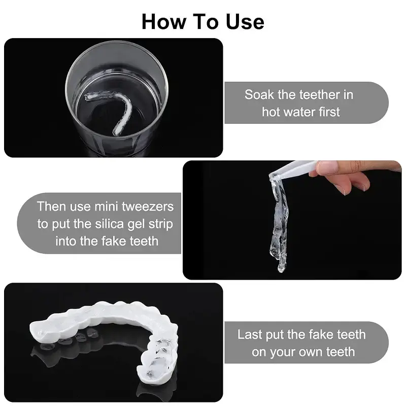 2 Pieces Instant Veneers Dentures Fake Teeth Smile Serrated Denture Teeth Tip with Mini — pack of 2