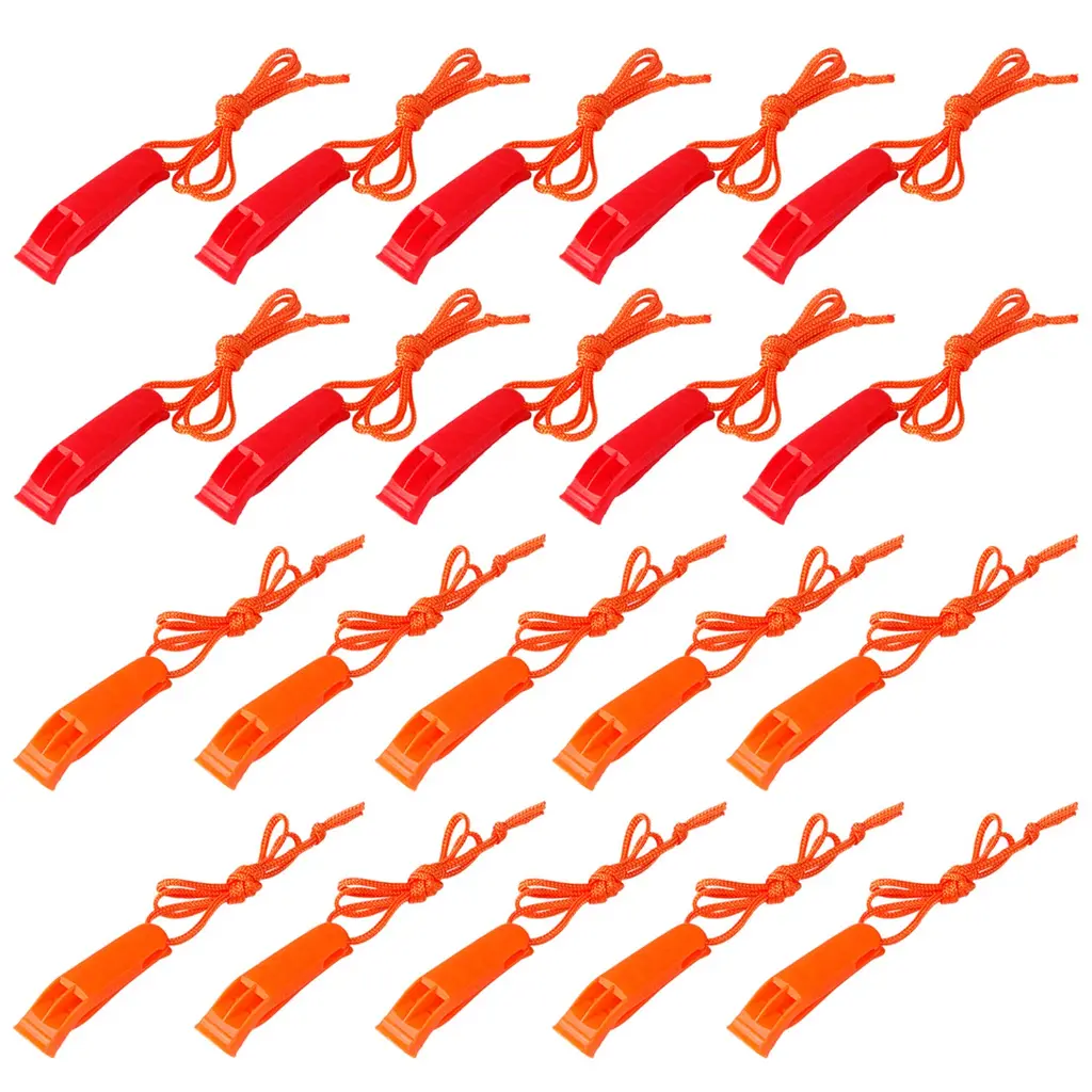 20 Pcs Emergency Safety Whistle Plastic Whistles Set with Lanyard Red and Orange
