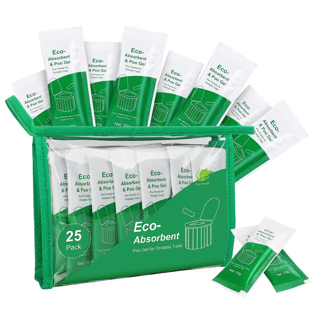 25Pack Poo Powder for Portable Toilet, Camping Toilet Chemicals Degradable Absorbent Gel, Porta Potty Composting RV Toilet Liquid Waste Gel, Emergency Toilet Waste Treatment for Outdoor Camping Hiking