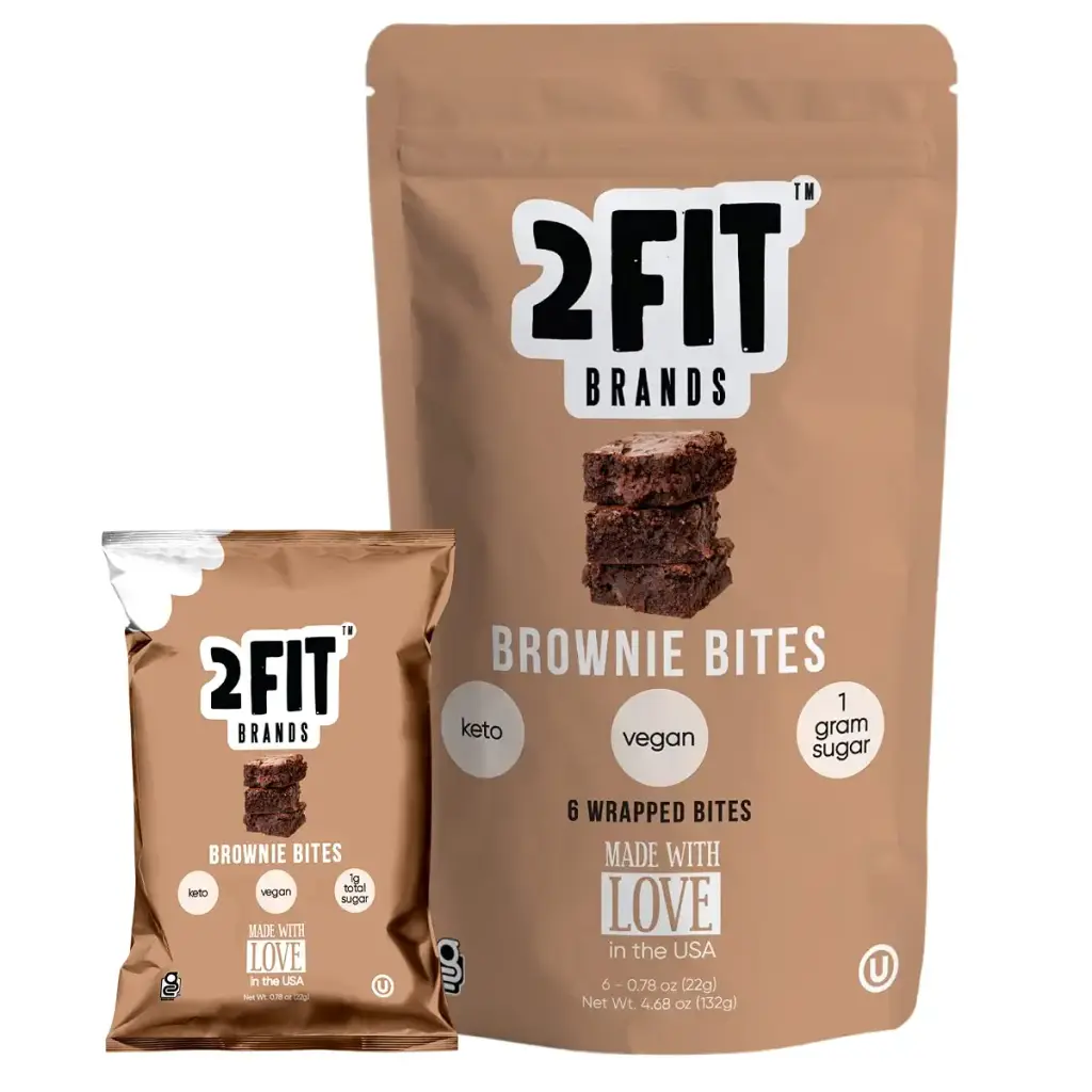 2FIT BRANDS Keto Brownie Bites, Vegan Chocolate Chip Fudge Brownies, Low Carb, Low Sugar Protein Snack, Gluten Free Healthy Dessert Treat, 1g Sugar, 5g Pea Protein, 3g Net Carbs, 6 Per Bag