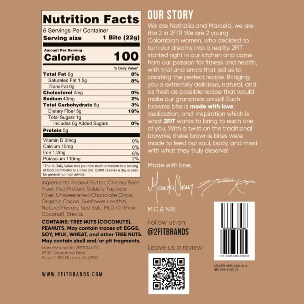 2FIT BRANDS Keto Brownie Bites, Vegan Chocolate Chip Fudge Brownies, Low Carb, Low Sugar — 1 g