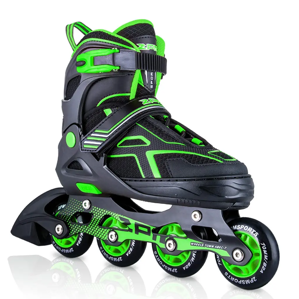 2PM SPORTS Torinx Orange/Red/Green Black Boys Adjustable Inline Skates, Fun Roller Blades for Kids, Beginner Roller Skates for Girls, Men and Ladies Green Large - Youth (4-7 US)