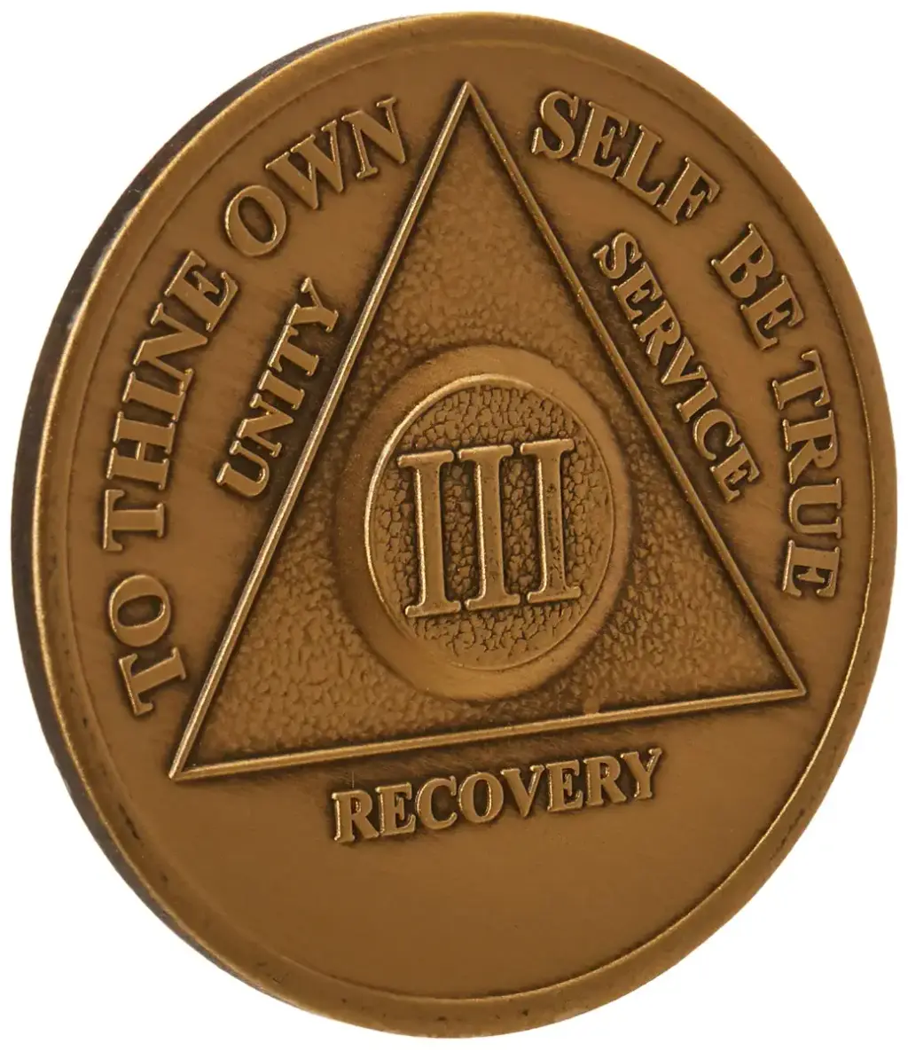 3 Year Bronze AA (Alcoholics Anonymous) - Sober / Sobriety / Birthday / Anniversary / Recovery / Medallion / Coin / Chip