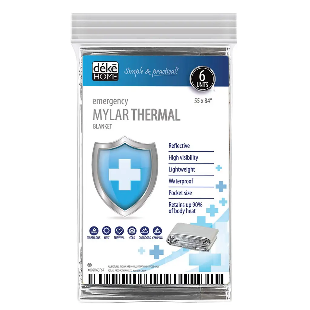 6 Pack Emergency Mylar Thermal Blankets. Space Blanket Survival rescue insulating reflective foil kit Camping Blanket Outdoors Hiking Survival Bug Out Bag car marathons first aid cold/heat (aluminum)