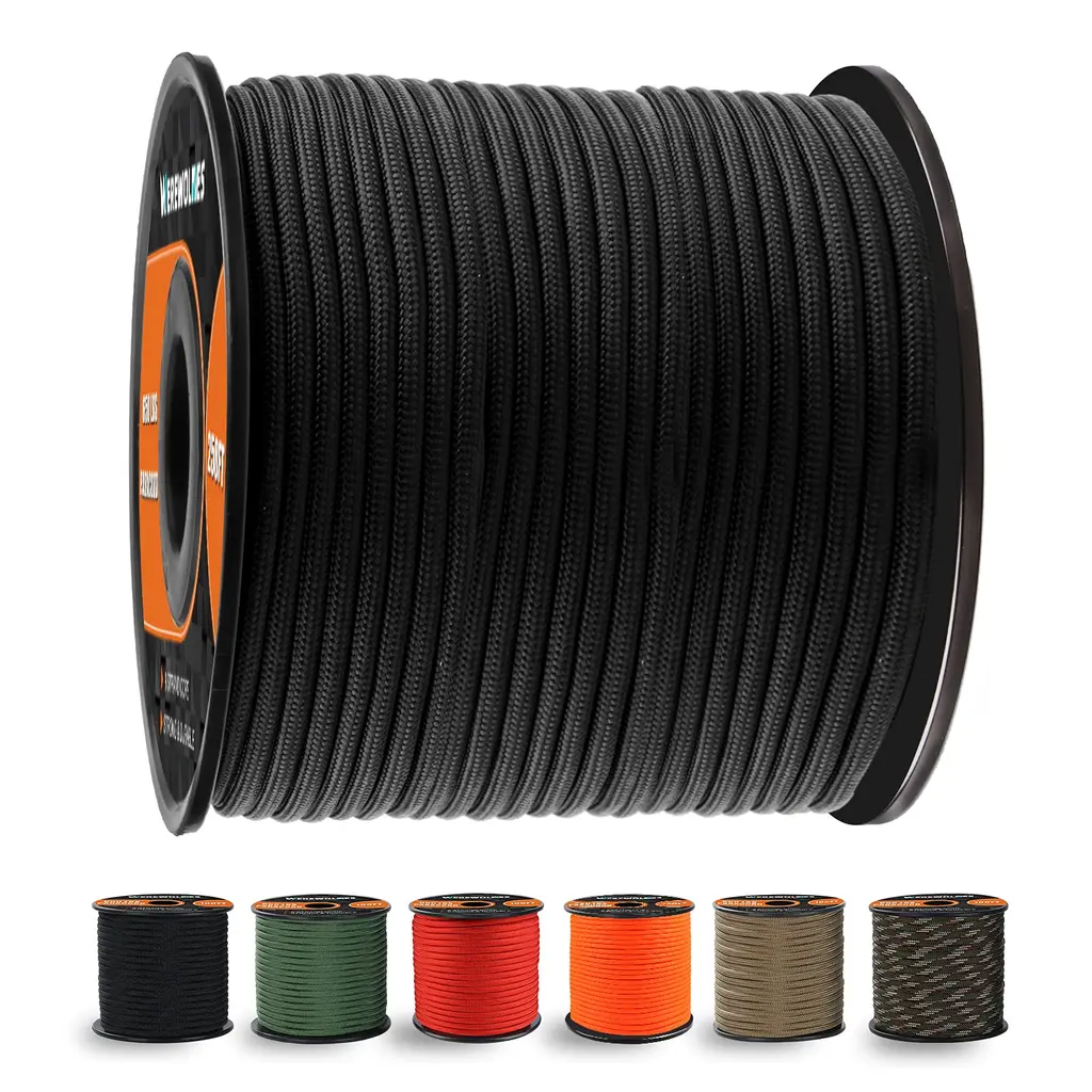 650lb Paracord/Parachute Cord - 9 Strand Paracord Rope - 100', 200' Spools of Parachute Cord, Type III Paracord for Camping, Hiking and Survival Black 100 Feet