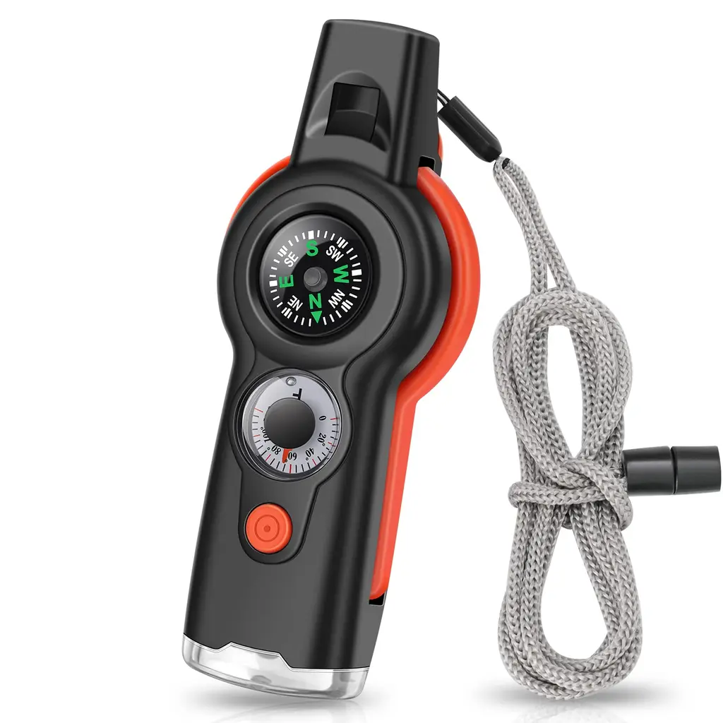 7-in-1 Emergency Survival Function Whistle, Outdoor Multifunctional Tool Safety Whistle with Lanyard, Ideal for Kayaking