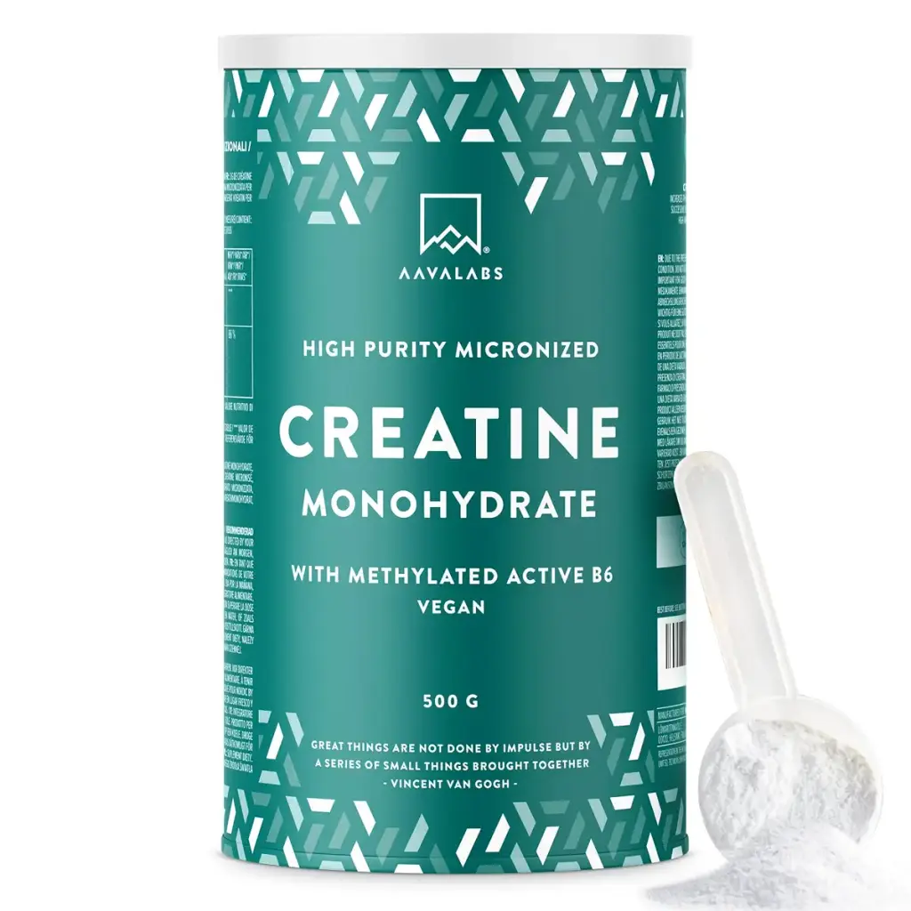 AAVALABS Micronized Creatine Monohydrate Powder 500g 200 Mesh 166 Servings Powder for Before During & After Training with Vitamin B6 Unflavored Vegan