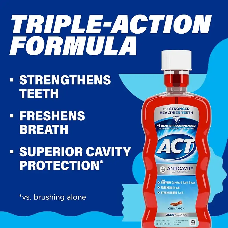 ACT Anticavity Zero Alcohol Fluoride Mouthwash 18 fl. oz. With Accurate Dosing Cup — Oral Care