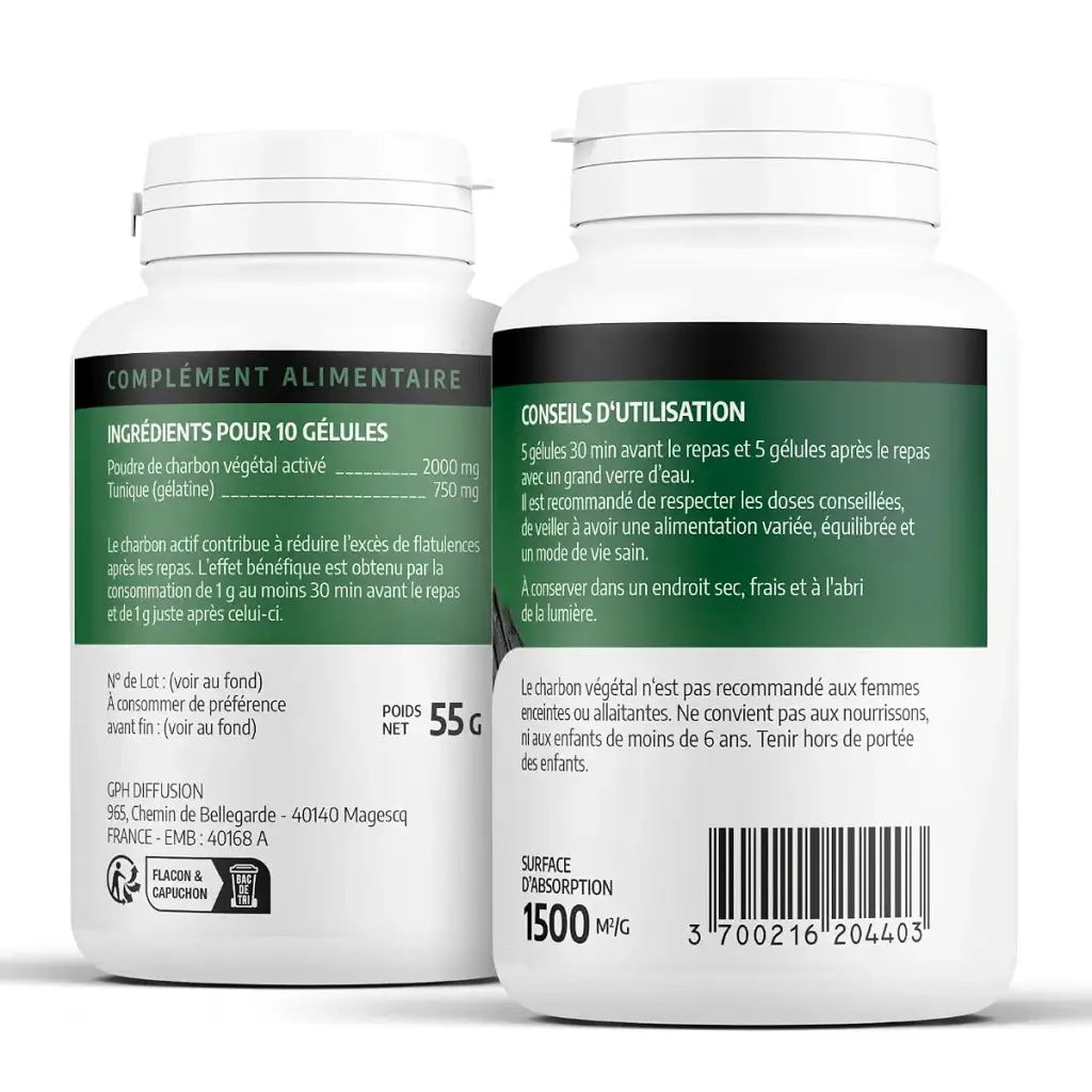 Activated Vegetable Charcoal - 200 mg - 200 Capsules - ORGALIANE — 200 mg