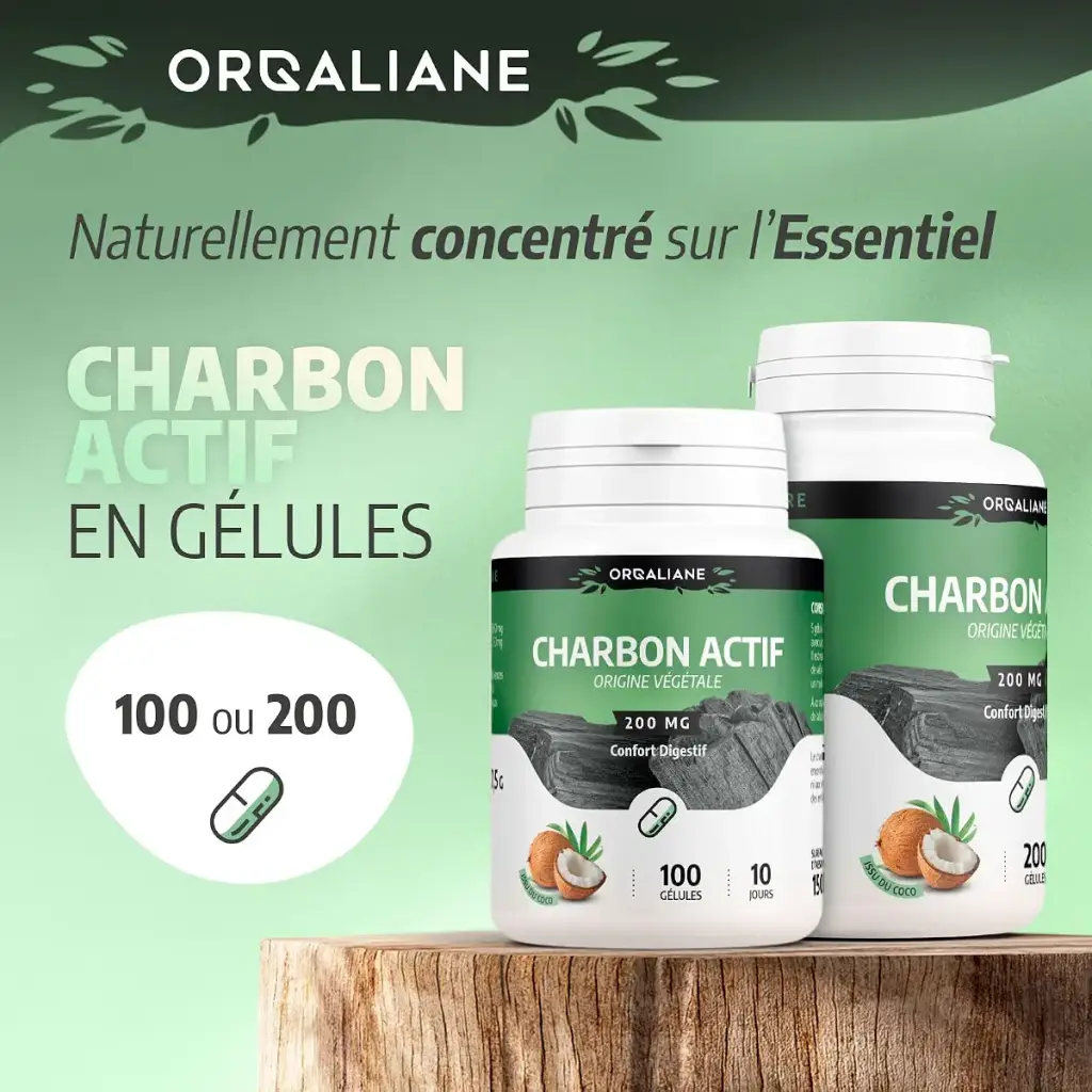 Activated Vegetable Charcoal - 200 mg - 200 Capsules - ORGALIANE — Capsules