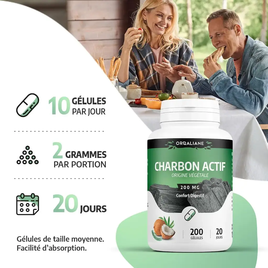 Activated Vegetable Charcoal - 200 mg - 200 Capsules - ORGALIANE — pack of 200