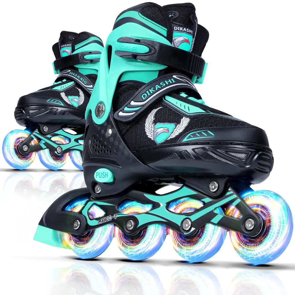 Adjustable Inline Skates for Kids Boys and Girls with Full Light Up Wheels Outdoor Indoor Roller Blade for Children Youth, Teens and Beginners Green Medium