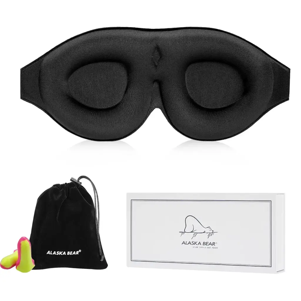 ALASKA BEAR Sleep Mask with Molded Eye Cups for Women and Men, Nose-Contoured 3 D Ultra-Plush Soft Blackout Eye Mask Zero Pressure on Eyelids & Eyelashes, Earplugs Set, Black