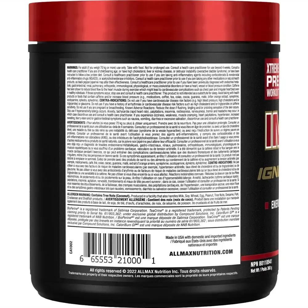 ALLMAX Nutrition - Impact Igniter Xtreme Pre Workout Powder - with Citrulline Malate Beta — 360 g