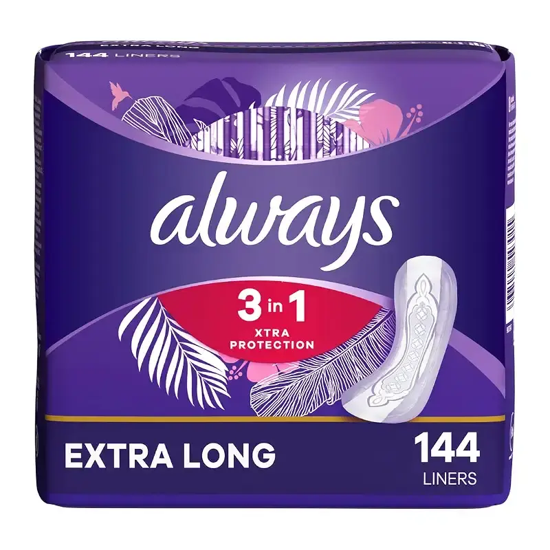 Always 3-In-1 Xtra Protection, Daily Liners For Women, Extra Long, With Leakguard + Rapiddry, Unscented, 48 Count X 3 Packs (144 Count Total)