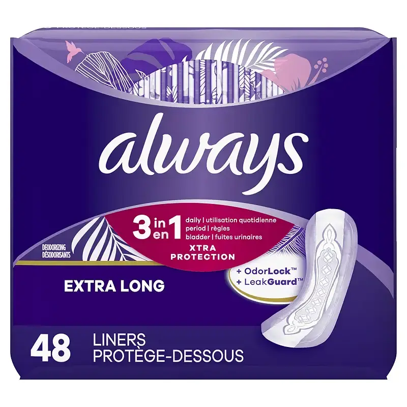 Always 3-In-1 Xtra Protection, Daily Liners For Women, Extra Long, With Leakguard + — Feminine Care