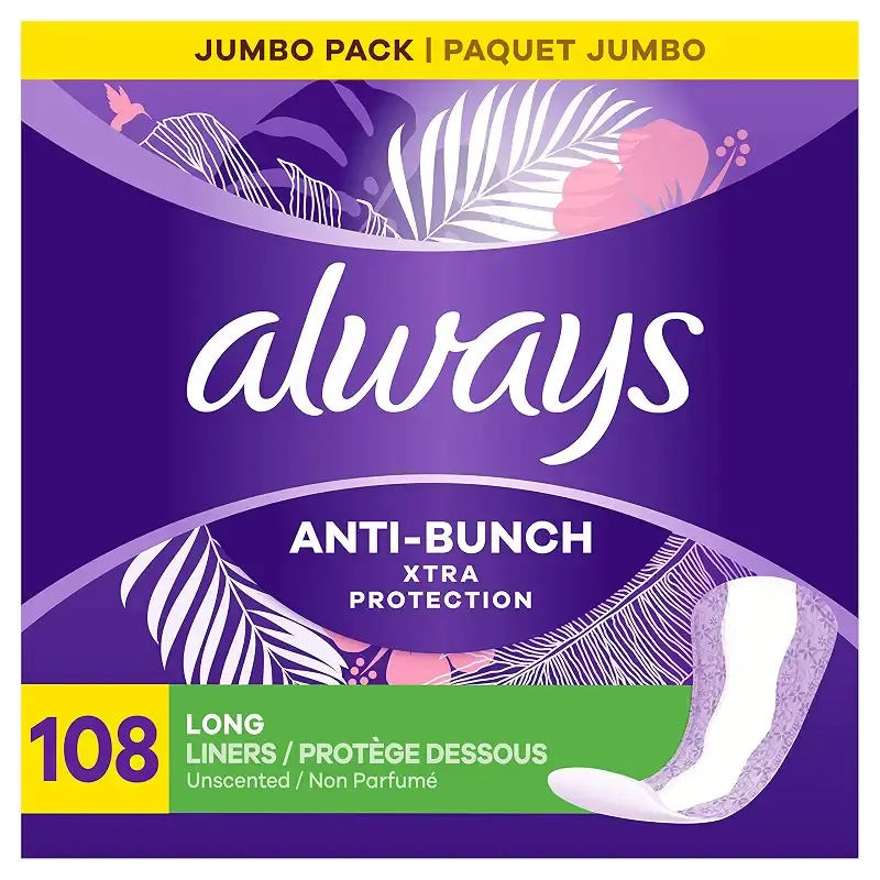 Always Anti-Bunch Xtra Protection Daily Liners Long Unscented Anti Bunch Helps You Feel Comfortable 108 Count Without Wings