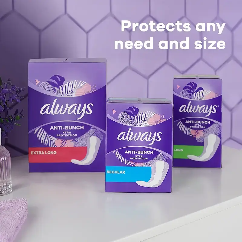 Always Anti-Bunch Xtra Protection Daily Liners Long Unscented Anti Bunch Helps You Feel — pack of 108