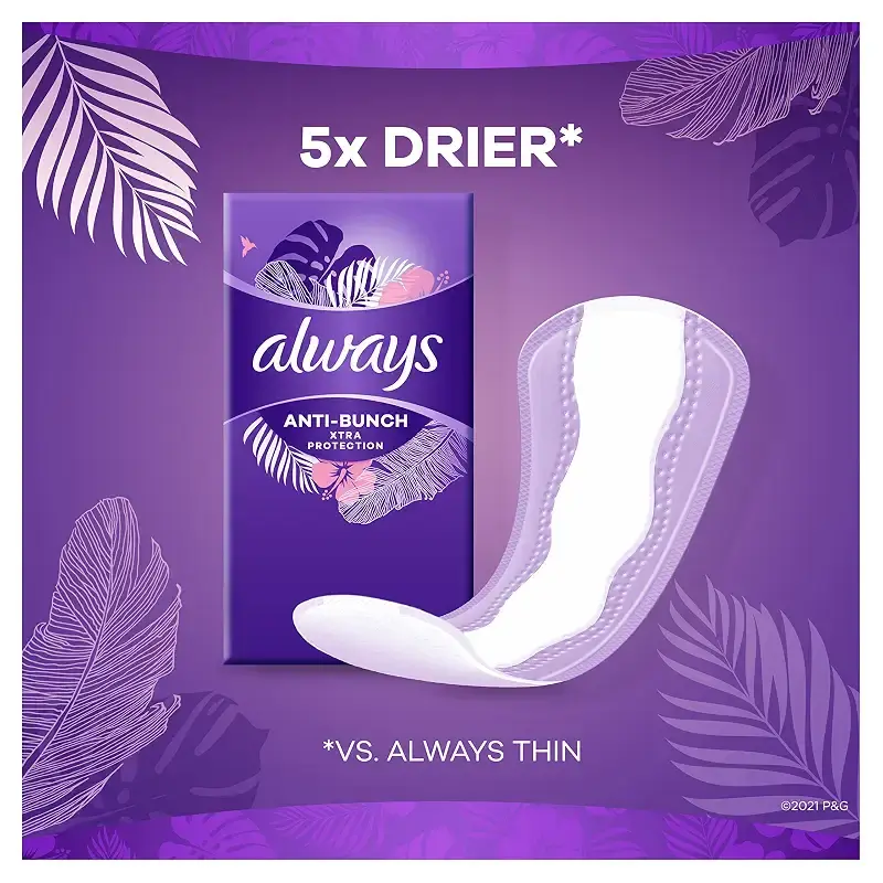 Always Anti-Bunch Xtra Protection Daily Liners Long Unscented Anti Bunch Helps You Feel — Feminine Care