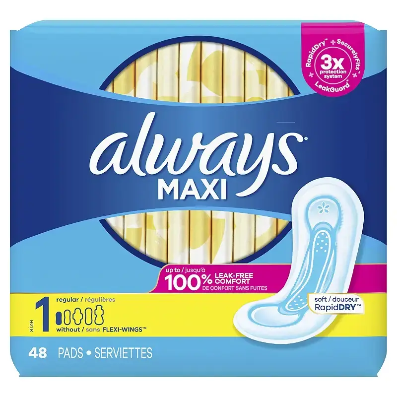 Always Maxi Feminine Pads For Women, Size 1 Regular Absorbency, Without Wings, Unscented — Always
