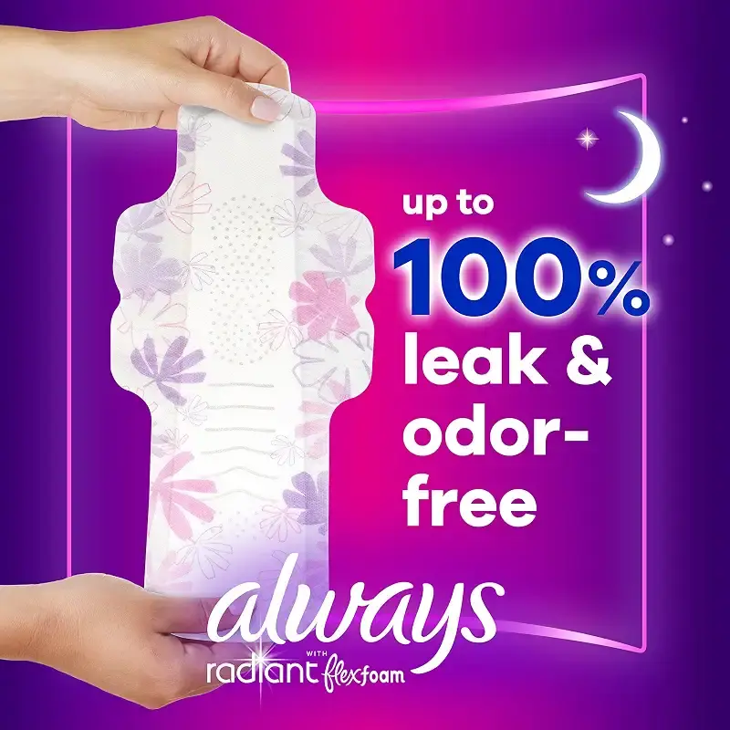 Always Radiant Feminine Pads For Women, Size 5 Extra Heavy Overnight Absorbency — Always