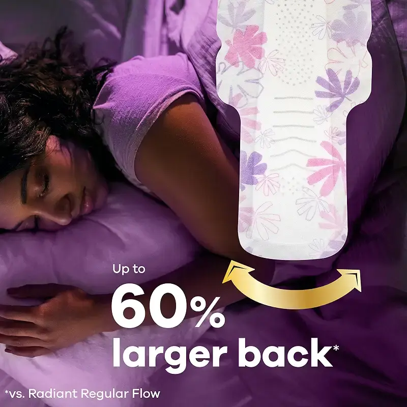 Always Radiant Feminine Pads For Women, Size 5 Extra Heavy Overnight Absorbency — pack of 18