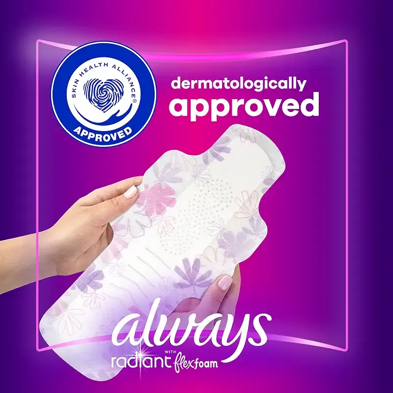 Always Radiant Feminine Pads For Women, Size 5 Extra Heavy Overnight Absorbency — Always