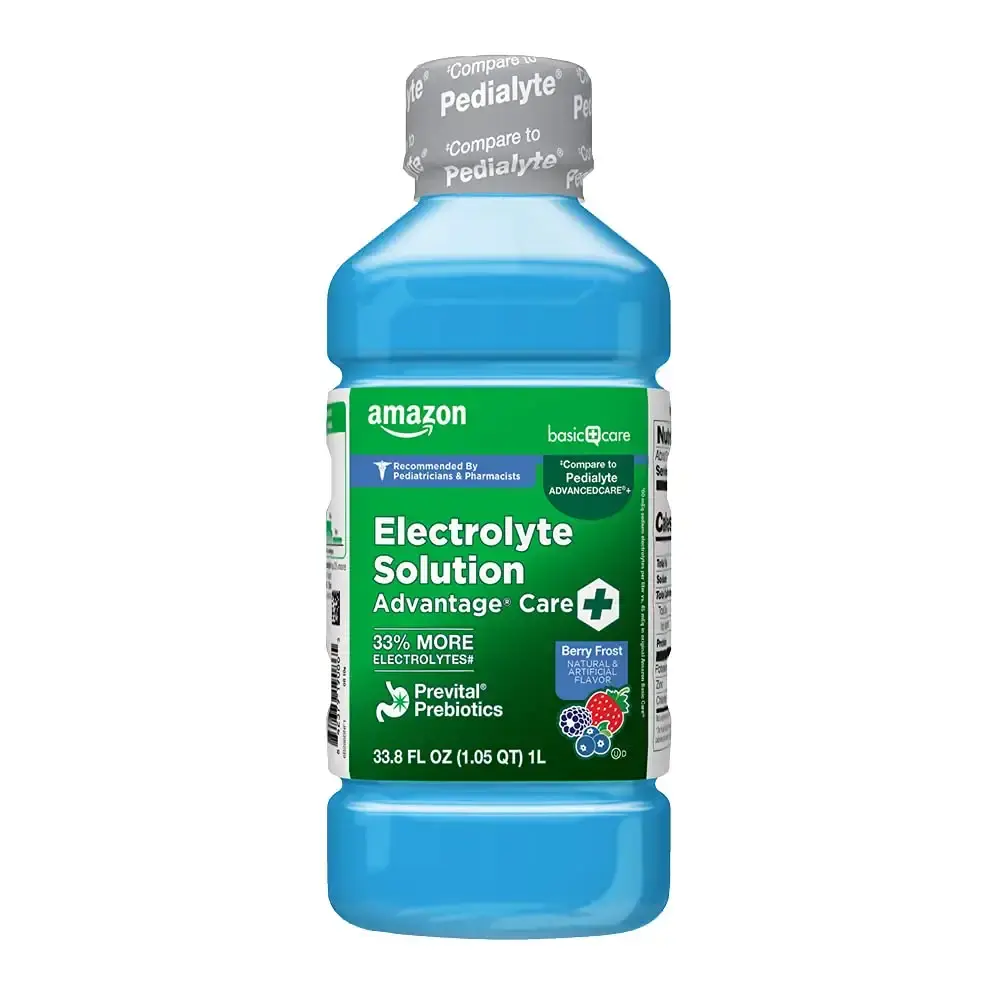 Amazon Basic Care Advantage Care Plus Electrolyte Solution, Berry Frost, Helps Prevent Dehydration, fluids, zinc and Electrolytes, 1 Liter
