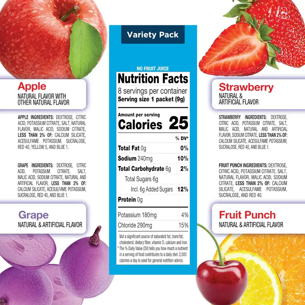 Amazon Basic Care Electrolyte Powder Variety Pack, Apple, Fruit Punch, Grape, Strawberry — Powder