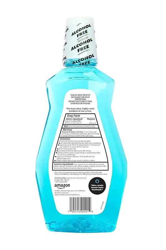 Amazon Basics Anticavity Fluoride Mouthwash, Alcohol Free, Refreshing Mint, 1 Liter, 33.8 — 1 L