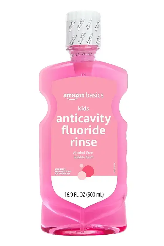 Amazon Basics Kids Anticavity Fluoride Rinse, Alcohol Free, Bubble Gum, 500mL, 16.9 Fluid Ounces, 1-Pack (Previously Solimo) 16.9 Fl Oz (Pack of 1)