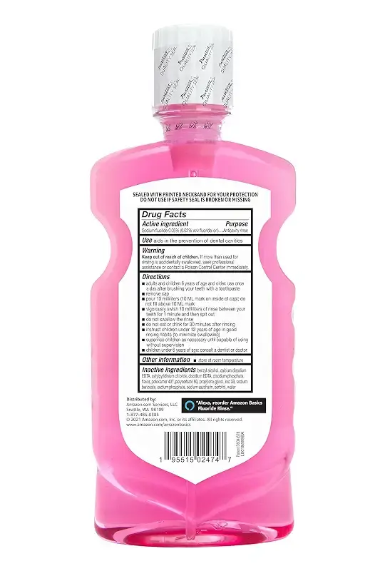 Amazon Basics Kids Anticavity Fluoride Rinse, Alcohol Free, Bubble Gum, 500mL, 16.9 Fluid — 500 ml