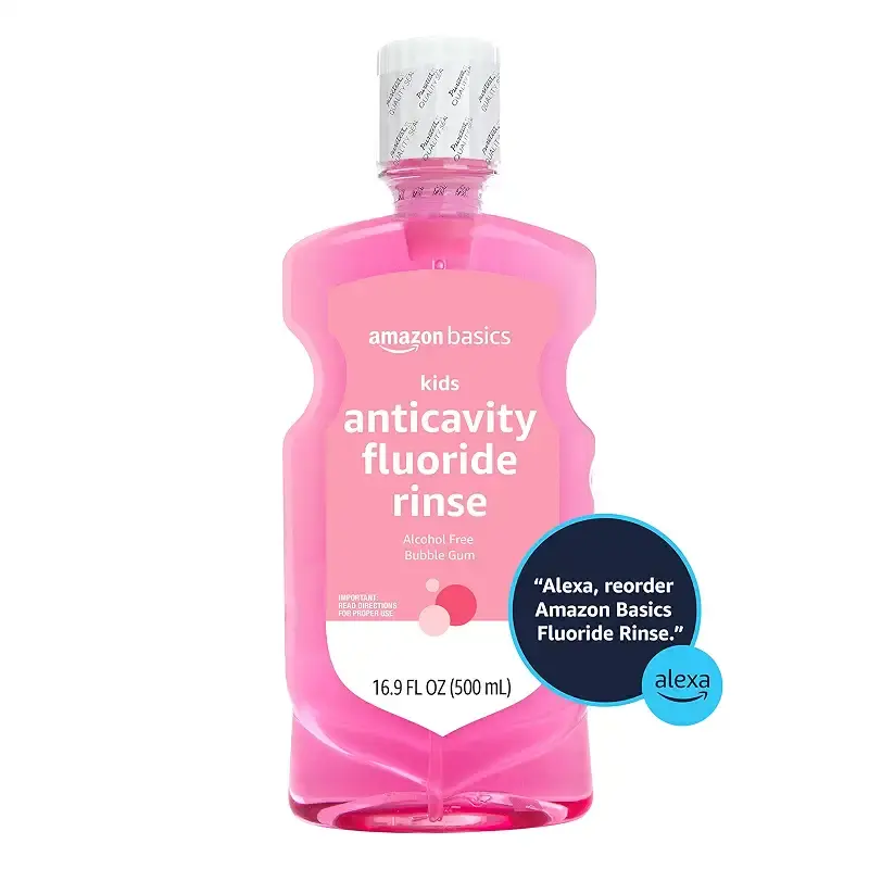 Amazon Basics Kids Anticavity Fluoride Rinse, Alcohol Free, Bubble Gum, 500mL, 16.9 Fluid — Oral Care