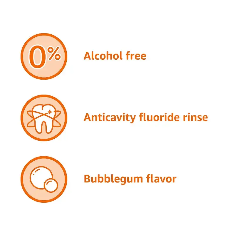 Amazon Basics Kids Anticavity Fluoride Rinse, Alcohol Free, Bubble Gum, 500mL, 16.9 Fluid — Oral Care