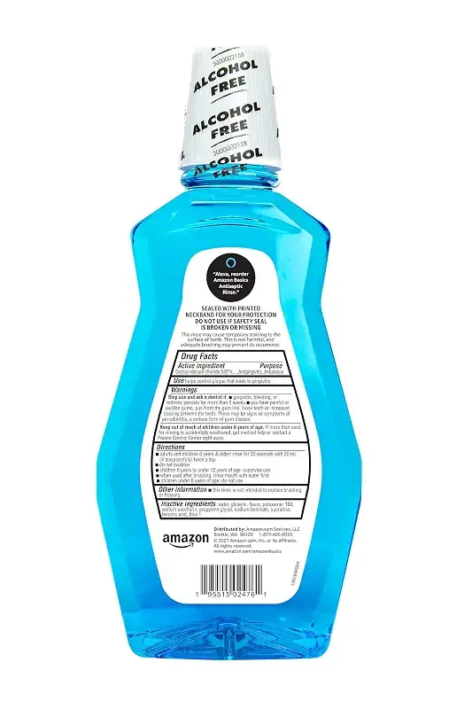 Amazon Basics Multi Action Antiseptic Rinse, Alcohol Free, Fresh Mint, 1 Liter, 33.8 — 1 L