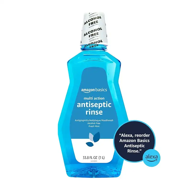 Amazon Basics Multi Action Antiseptic Rinse, Alcohol Free, Fresh Mint, 1 Liter, 33.8 — Mint