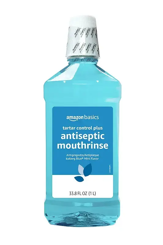 Amazon Basics Tartar Control Plus Antiseptic Mouth Rinse, Iceberg Blue Mint, 1 Liter, 33.8 Fluid Ounces, 1-Pack (Previously Solimo) 33.8 Fl Oz (Pack of 1)