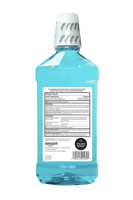 Amazon Basics Tartar Control Plus Antiseptic Mouth Rinse, Iceberg Blue Mint, 1 Liter — 1 L