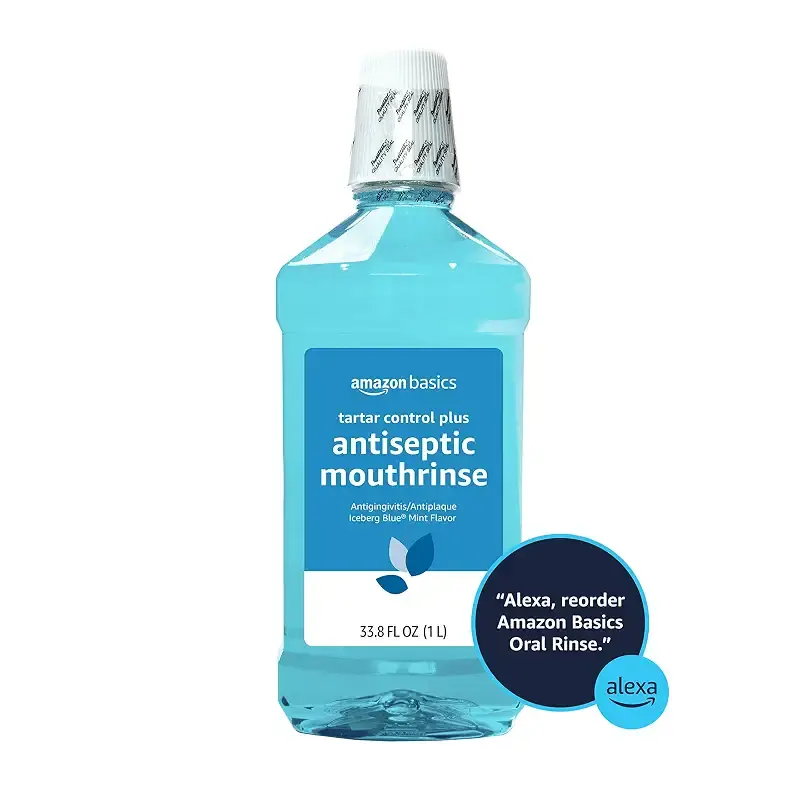 Amazon Basics Tartar Control Plus Antiseptic Mouth Rinse, Iceberg Blue Mint, 1 Liter — Mint