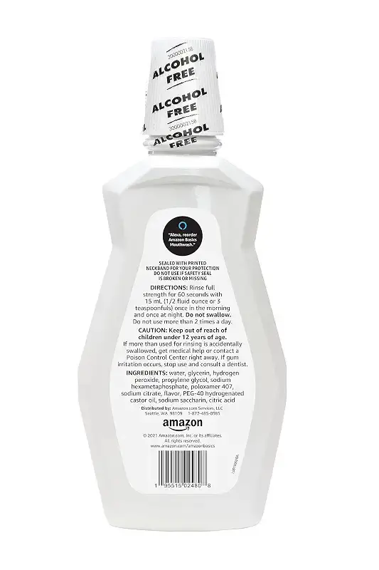 Amazon Basics Whitening Mouthwash, Alcohol Free, Clean Mint, 32 Fluid Ounces, 1-Pack — 32 fl oz