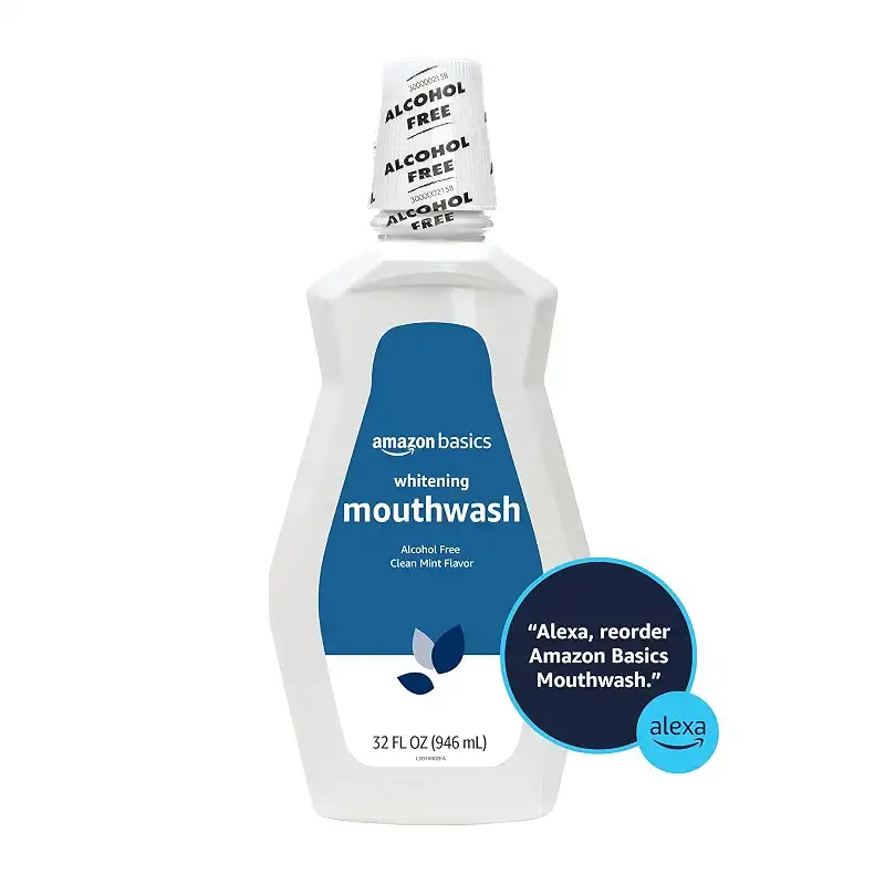 Amazon Basics Whitening Mouthwash, Alcohol Free, Clean Mint, 32 Fluid Ounces, 1-Pack — Mint