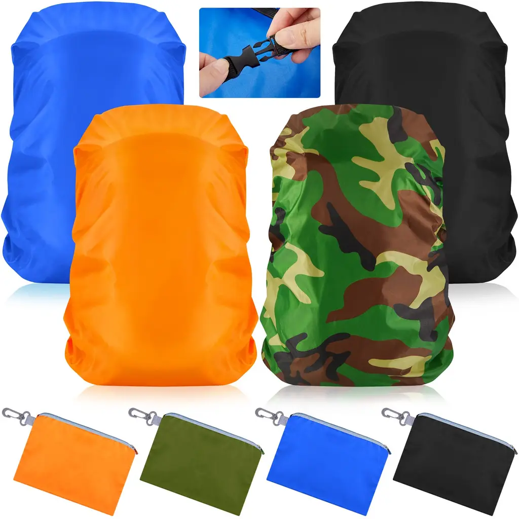 Amylove 4 Pcs Waterproof Backpack Rain Cover with Reflective Strip 30-40 L Ultralight Backpack Cover with Adjustable Anti Slip Cross Buckle Strap Backpack Pack Covers with 4 Storage Pouches Retro Colors