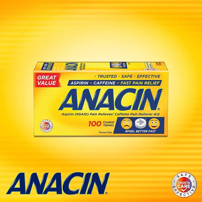 Anacin Fast Pain Relief, Aspirin + Caffeine Pain Reliever, 100 coated tablets — Tablets