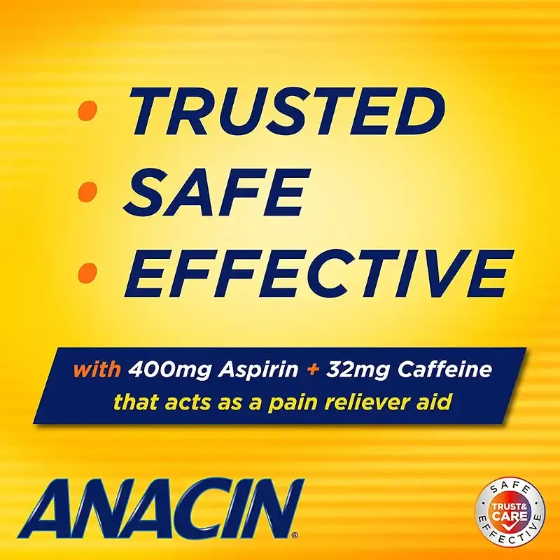 Anacin Fast Pain Relief, Aspirin + Caffeine Pain Reliever, 100 coated tablets — Tablets