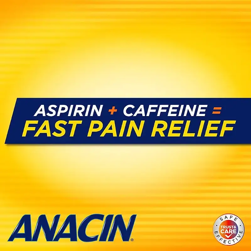 Anacin Fast Pain Relief, Aspirin + Caffeine Pain Reliever, 100 coated tablets — Oral Care
