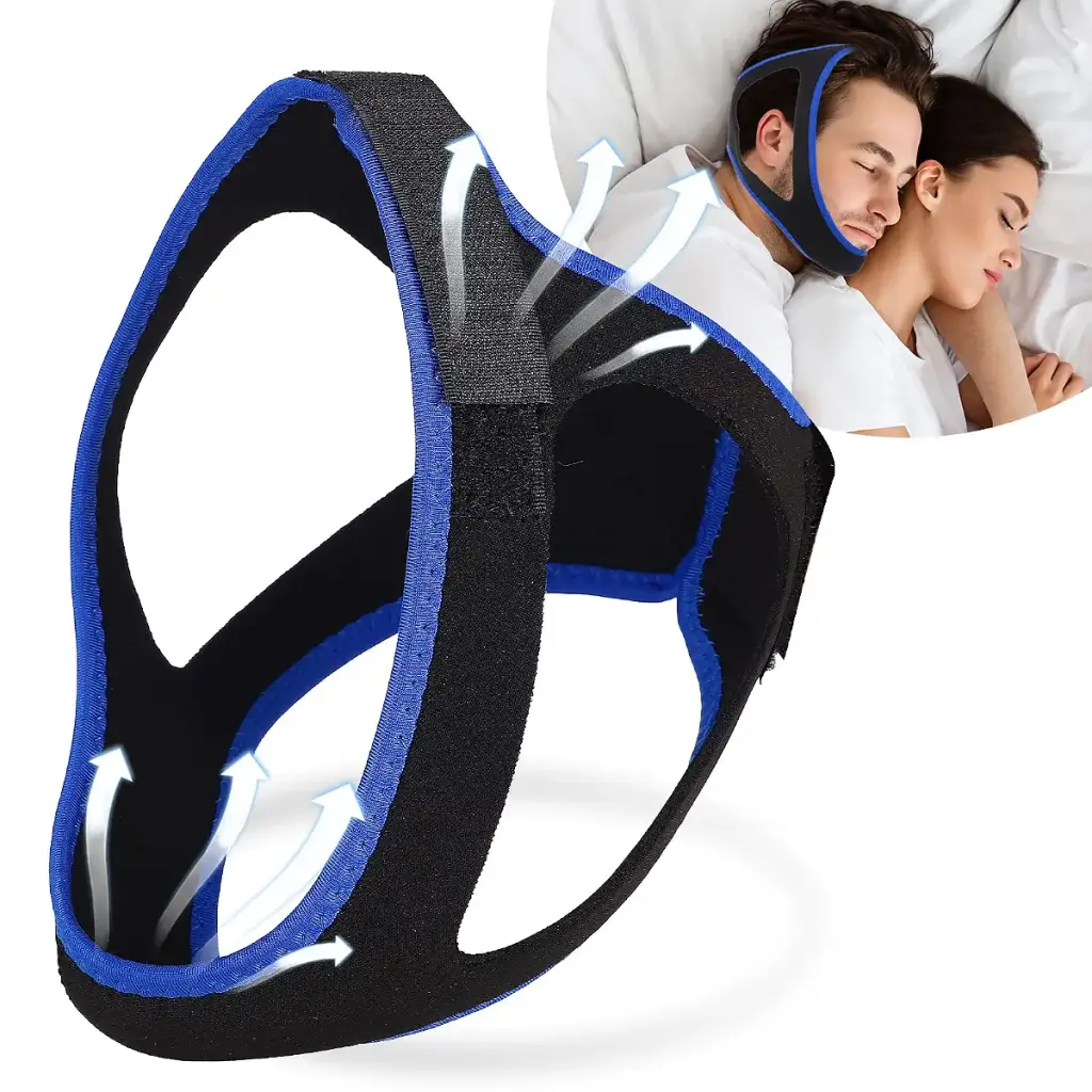 Anti Snoring Chin Strap for Sleep Apnea Adjustable and Breathable Chin Strap for Cpap Users Effective Snoring Solution to Stop Snoring for Men and Women (Blue)